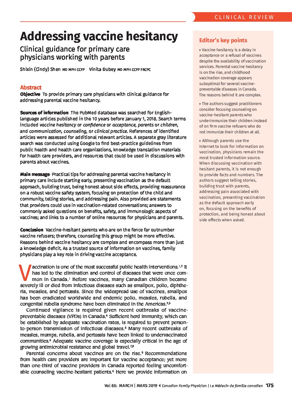 Clinical guidance addressing vaccine hesitancy