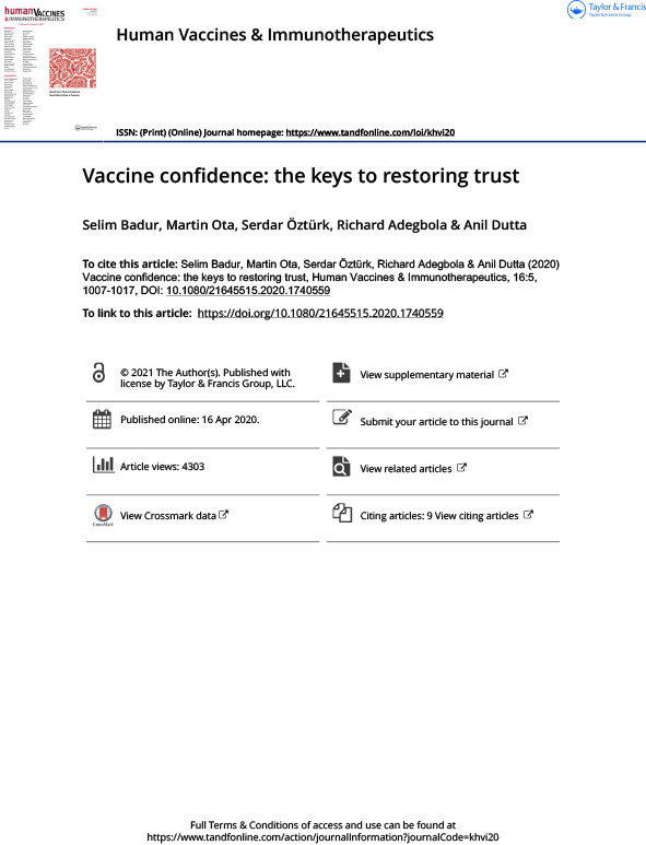 Vaccine confidence: the keys to restoring trust