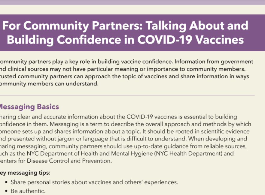 NYC For Community Partners: Talking about and building confidence in COVID-19 vaccines