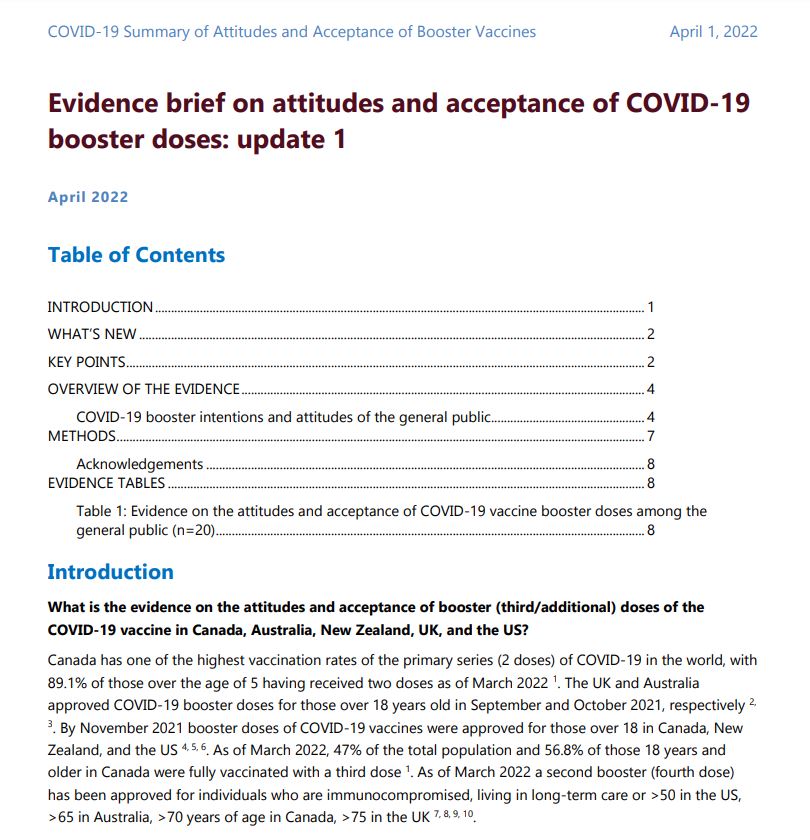 COVID-19 Summary of Attitudes and Acceptance of Booster Vaccines