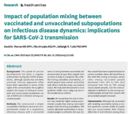 Impact of population mixing between vaccinated and unvaccinated subpopulations on infectious disease dynamics: implications for SARS-CoV-2 transmission