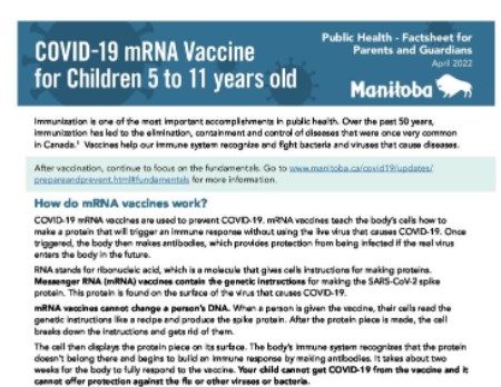 COVID-19 mRNA Vaccine for Children 5 to 11 years old