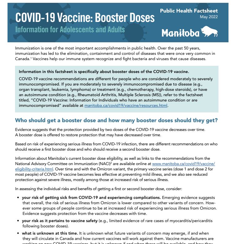 MB COVID-19 vaccine booster doses for adolescents and adults