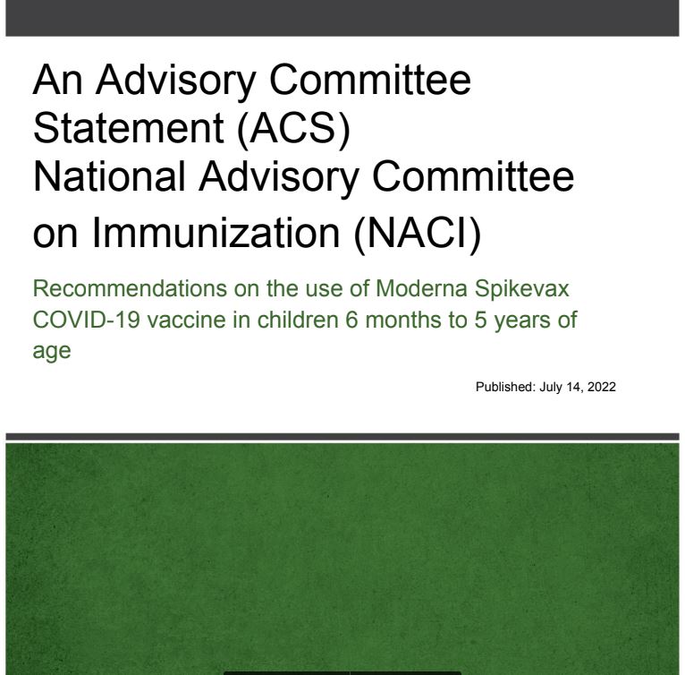 NACI recommendations on the use of Moderna Spikevax COVID-19 vaccine in children 6 months to 5 years of age
