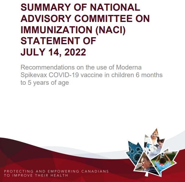 NACI Summary of recommendations on the use of Moderna Spikevax COVID-19 vaccine in children 6 months to 5 years of age